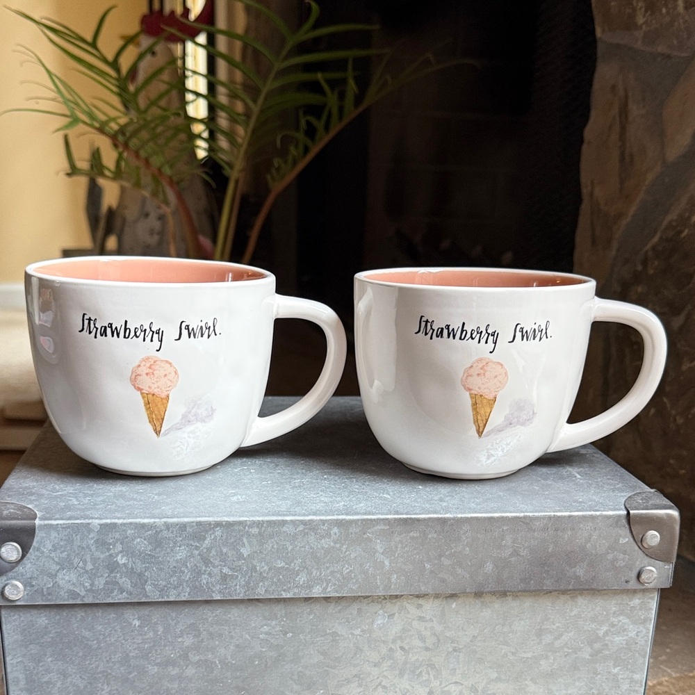 Rae Dunn “Strawberry Swirl” Dessert Mugs (pair)